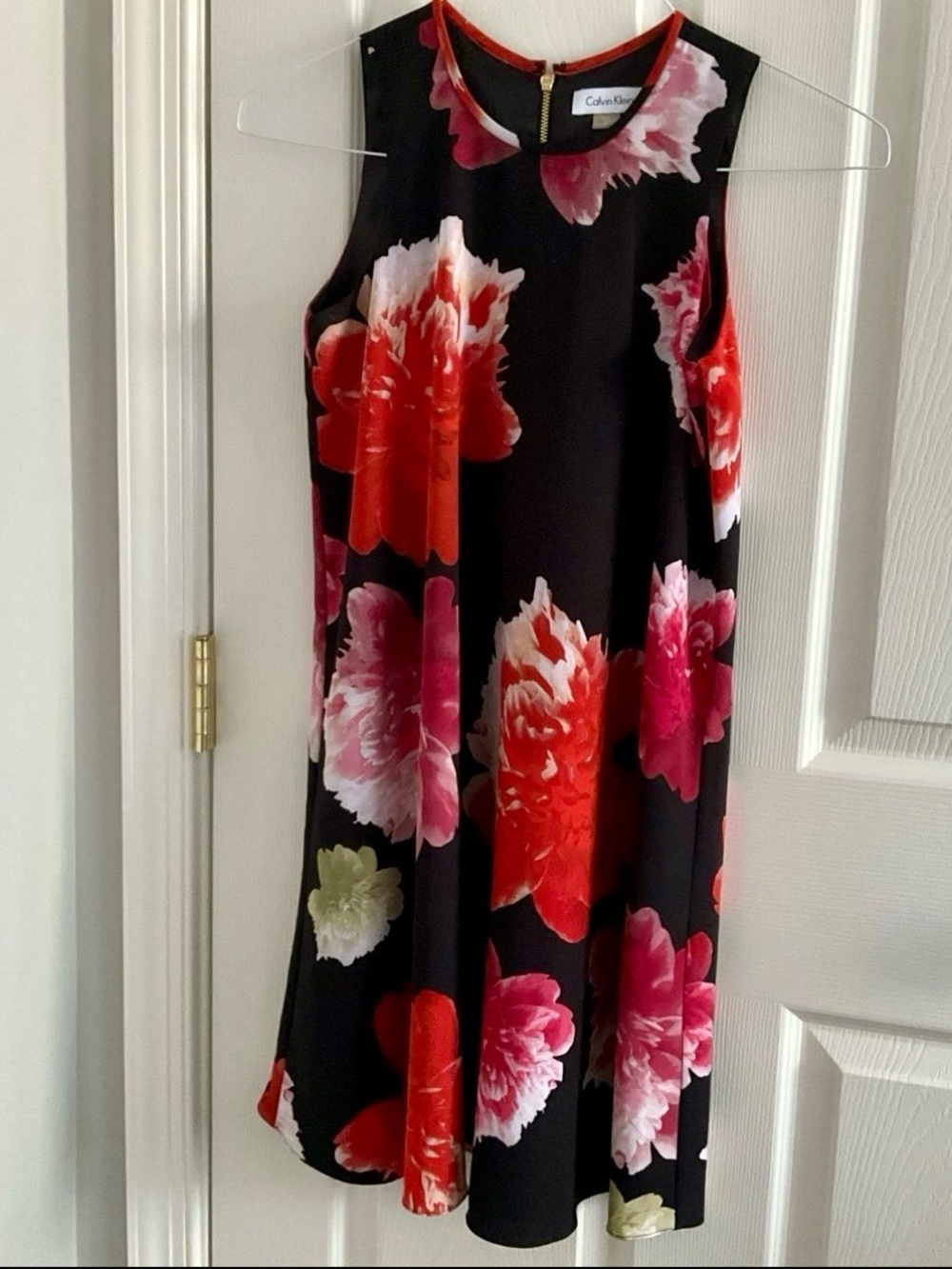 Calvin Klein Black Dress with Red and Pink Floral Print